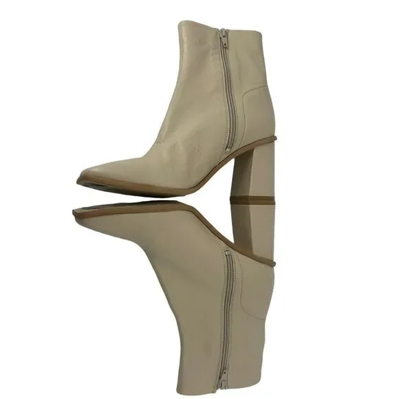 Free People Sienna Ankle Boot Square Toe Butter Cream Leather US 8.5 Block Heel - Picture 2 of 12
